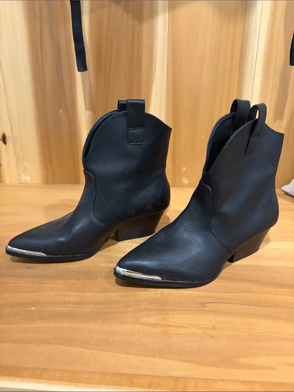 Target Black Pointed Toe Ankle Booties with Metallic Accent